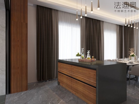 Luxurious, Refined, And Resilient Light Brown Wood Grain Stainless Steel Cabinetry