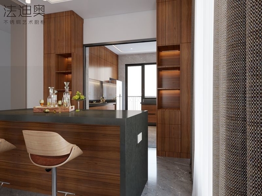 Luxurious, Refined, And Resilient Light Brown Wood Grain Stainless Steel Cabinetry