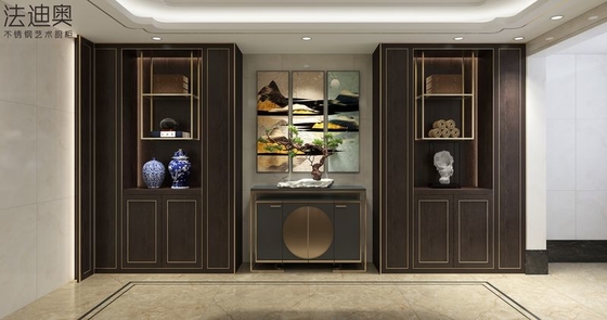 High Grade Stainless Steel Tall Wine Storage Cabinet With Dark Wood Grain