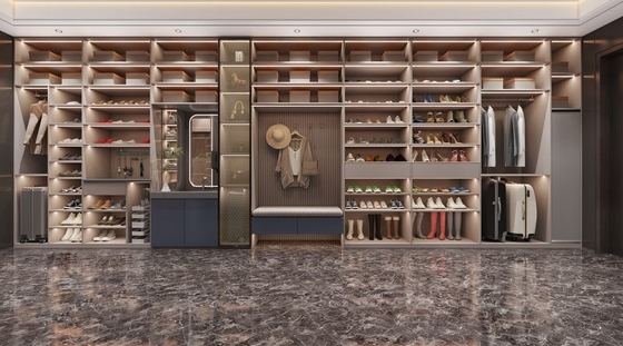 Sleek  Entry Way Storage Cabinet With Dark Matte Finish And LED Lighting