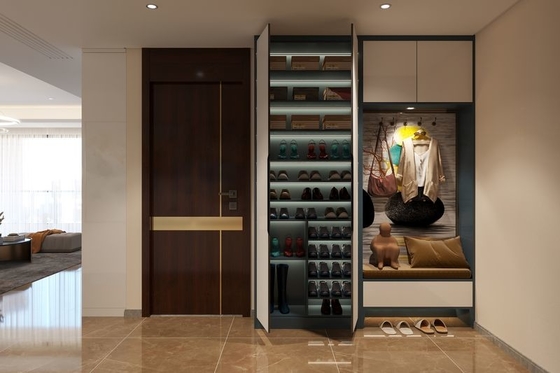 Fadior Entryway Shoe Storage Cabinet With Off White Doors And Stainless Steel Construction