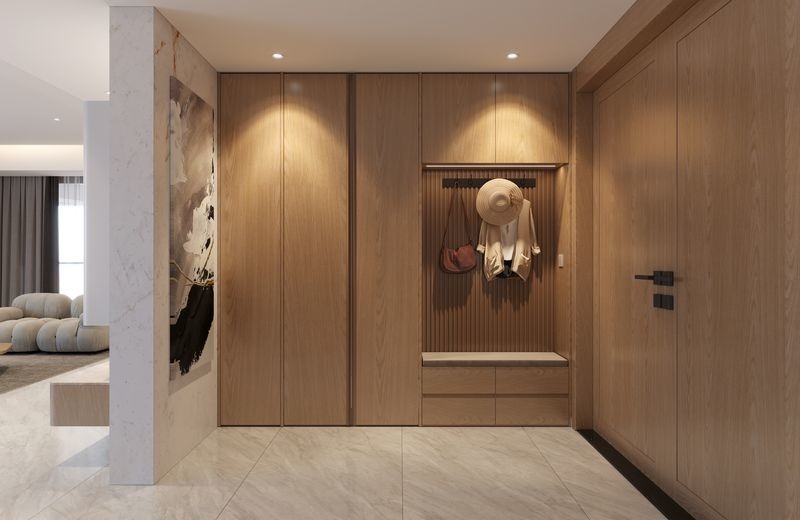 Fadior Full Height Shoe Cabinet Wood Grain Modern Foyer Cabinet