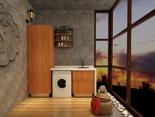 کابینت لباسشویی چوبی گرم فادیور با سینک گرد سیاه