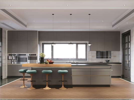 کابینت آشپزخانه سبک صنعتی فلزی سرد با طراحی فضای دوگانه
